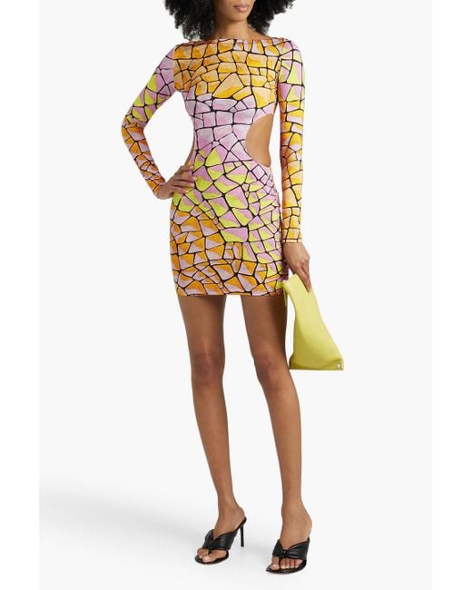 Emilio Pucci Yellow Cutout Printed Jersey Mini Dress
