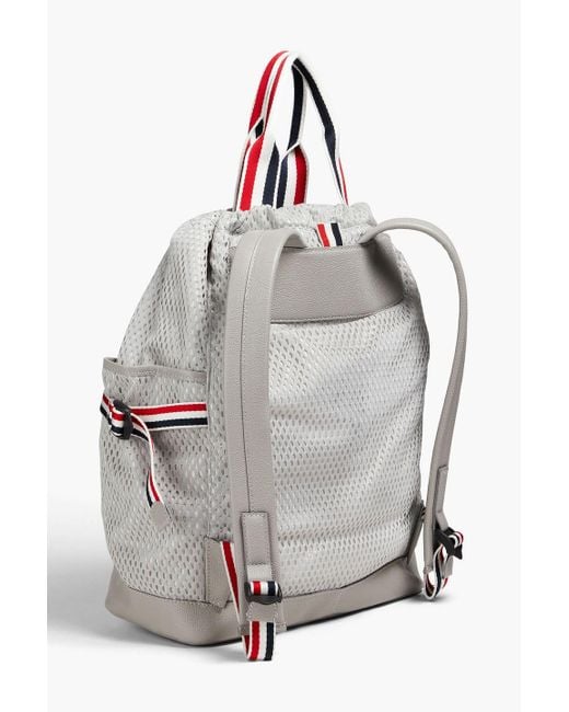 Thom Browne Gray Leather-trimmed Mesh Backpack for men