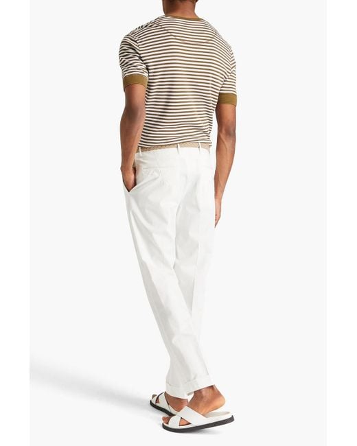 Incotex Chinohose mit schmal zulaufendem bein aus twill aus einer baumwoll-leinenmischung in White für Herren