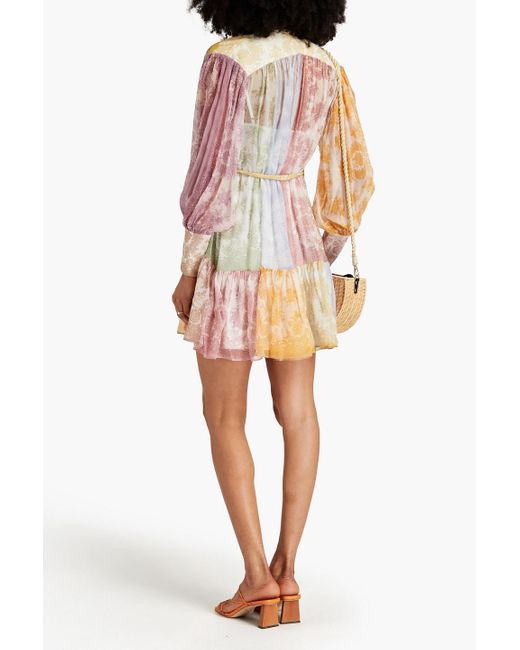 Zimmermann Pink Gathered Floral-print Silk-crepon Mini Dress