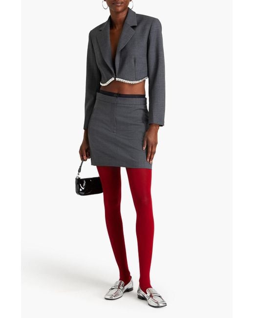 Sandro Gray Crystal-embellished Cropped Wool-blend Twill Blazer