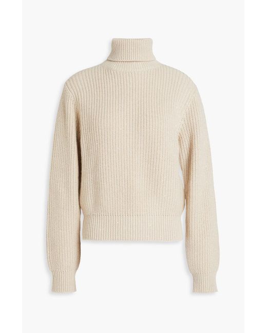 Brunello Cucinelli White Gerippter rollkragenpullover aus einer kaschmir-seidenmischung