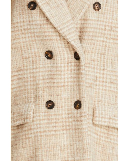 Brunello Cucinelli Natural Double-breasted Prince Of Wales Checked Alpaca-blend Coat
