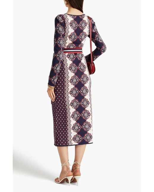 Cara Cara Red Valerie Belted Jacquard-knit Midi Dress