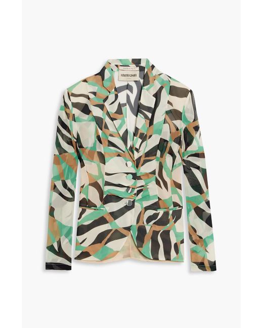 Roberto Cavalli Green Jacke aus seide mit falten und print