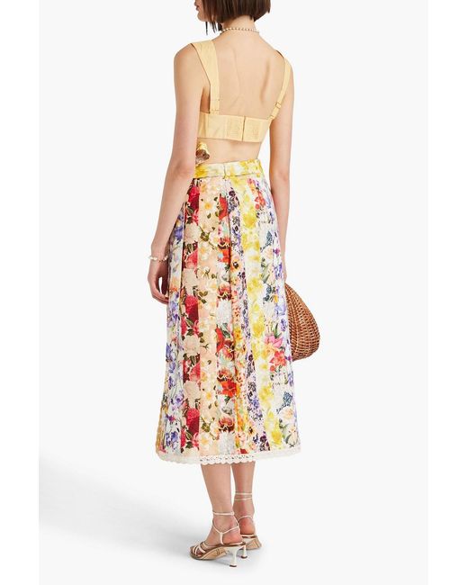 Zimmermann White Floral-print Linen Midi Skirt