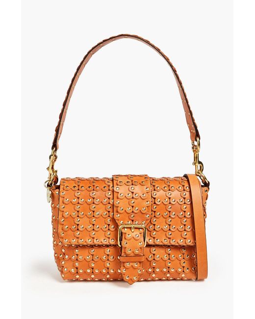 Red(v) Orange Flower Puzzle Laser-cut Studded Leather Shoulder Bag