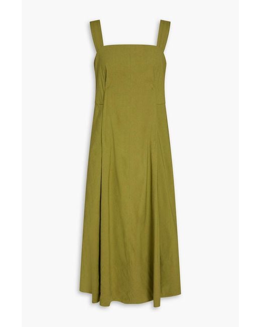 Vince Green Pleated Linen-blend Midi Dress