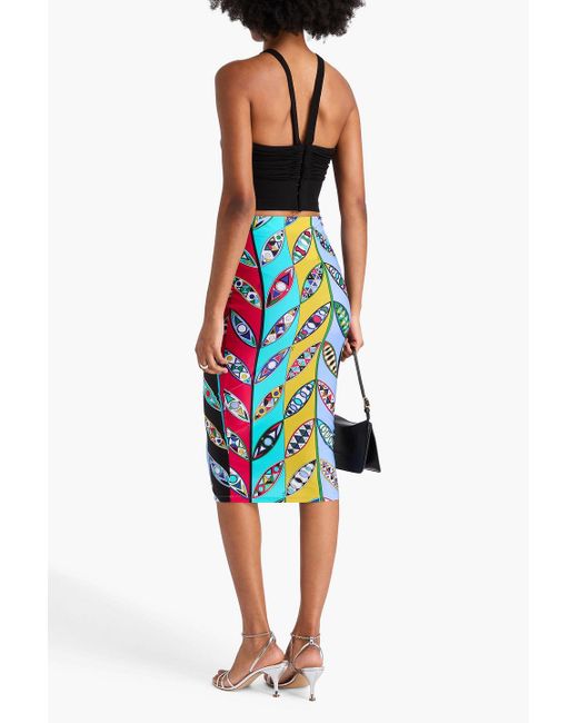 Emilio Pucci Blue Midirock aus stretch-jersey mit print