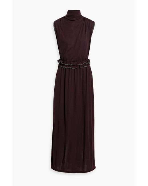 Ulla Johnson Purple Gemma Ruffled Wool Turtleneck Maxi Dress