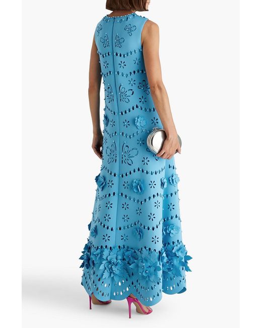 badgley mischka blue floral dress $1190 Badgley Mischka Women's Blue Floral Puff Sleeve Belted Gown Dress Size 2