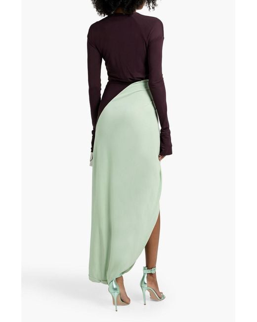 Victoria Beckham Green Draped Two-Tone Jersey Maxi Dress