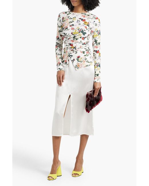 Rabanne White Ruched Floral-print Stretch-jersey Top