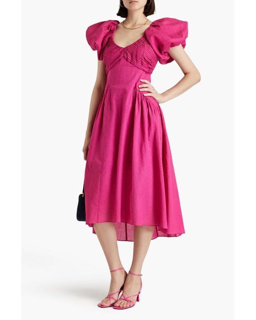 FRAME Pink Pintucked Cotton-cloquè Midi Dress