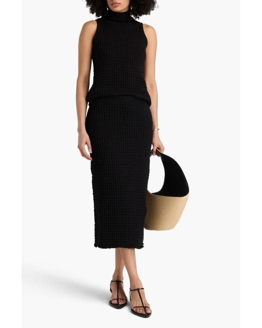 Jil Sander Black Midirock aus baumwolle in waffelstrick