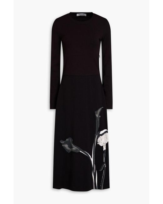 Valentino Garavani Black Intarsia-knit Midi Dress
