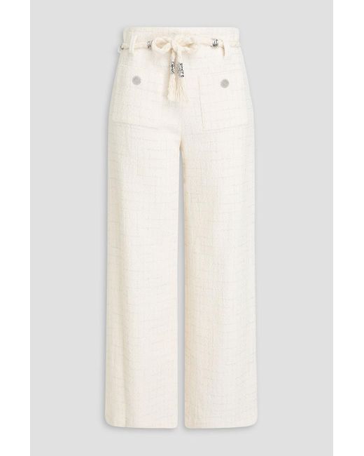 Maje White Metallic Checked Cotton-Blend Bouclé-Tweed Wide-Leg Pants