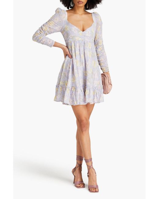 byTiMo White Ruffled Sequin-embellished Floral-print Crepe Mini Dress