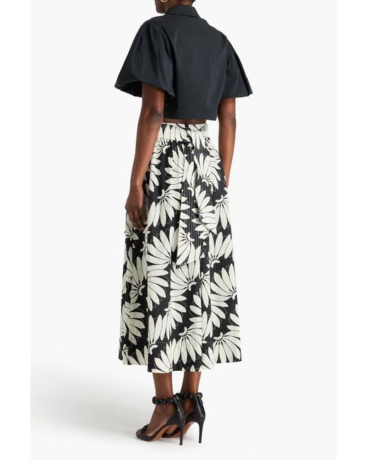 Farm Rio White Floral-Print Cotton Midi Skirt