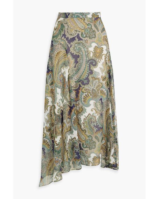 Veronica Beard Green Karima Paisley-print Silk-chiffon Midi Skirt