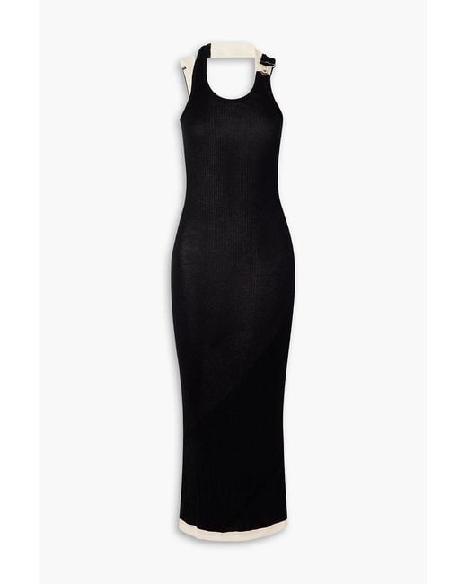 Jean Paul Gaultier Black Layered Buckled Ribbed Cotton-Jersey Maxi Dress