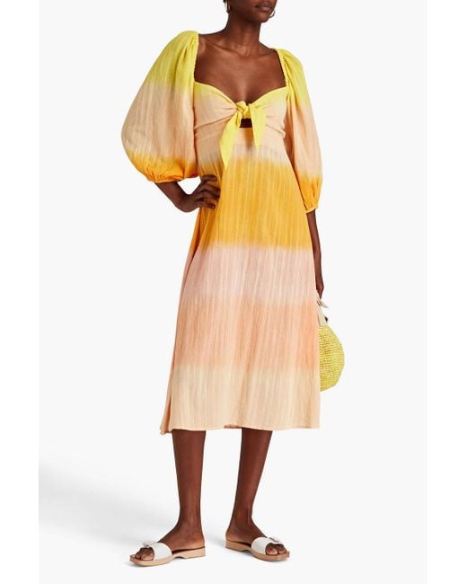 Sundress Yellow Megan Striped Cotton-jacquard Midi Dress