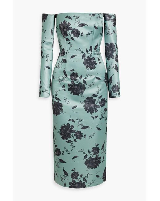 Emilia Wickstead Green Melina Off-the-shoulder Floral-print Faille Midi Dress