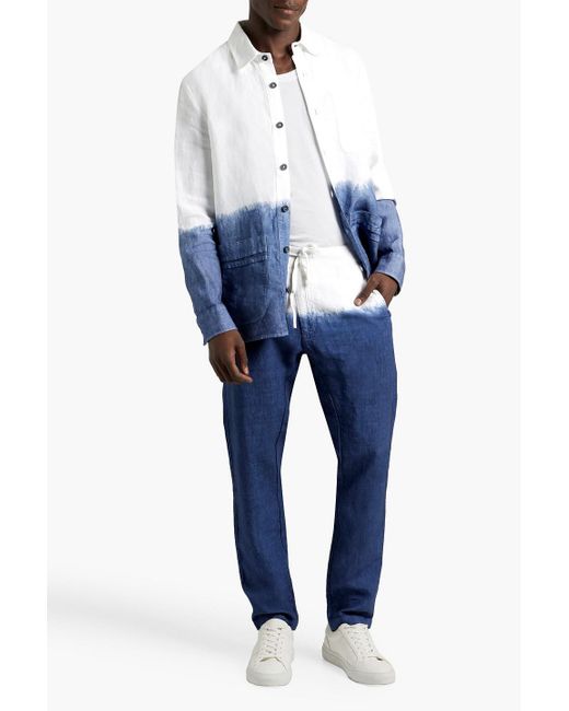 120% Lino Blue Dip-dyed Linen Shirt for men
