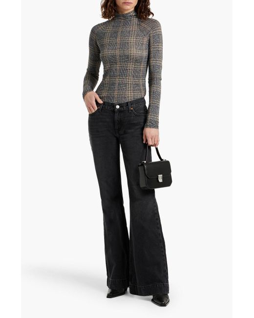 Rag & Bone Gray Shaw Checked Cotton And Modal-blend Jersey Turtleneck Top