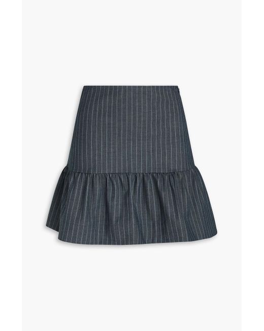 Ganni Blue Pinstriped Twill Mini Skirt