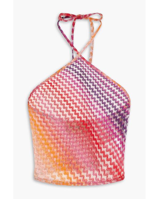 Missoni Pink Cropped Metallic Crochet-knit Halterneck Top