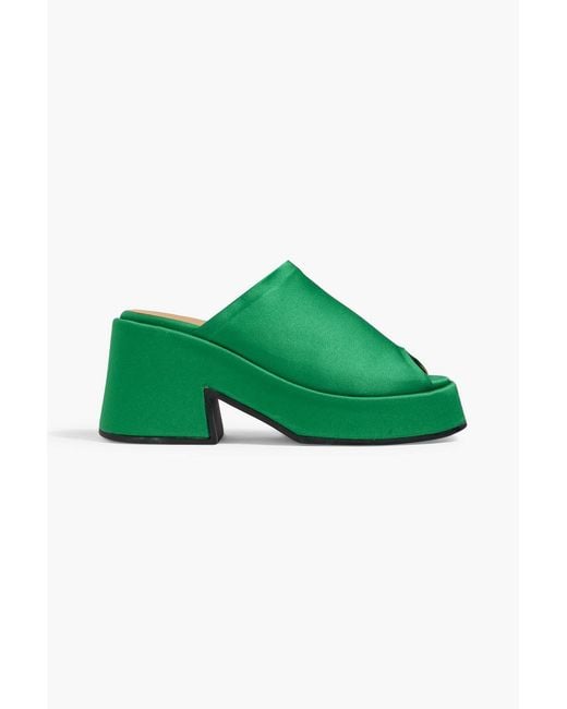 Ganni Green Satin Platform Mules