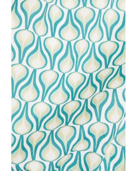 Onia Blue Bedrucktes cropped oberteil aus baumwollpopeline mit asymmetrischer schulterpartie