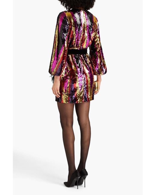 Rebecca Vallance Red Kaia Wrap-effect Embellished Tulle Mini Dress