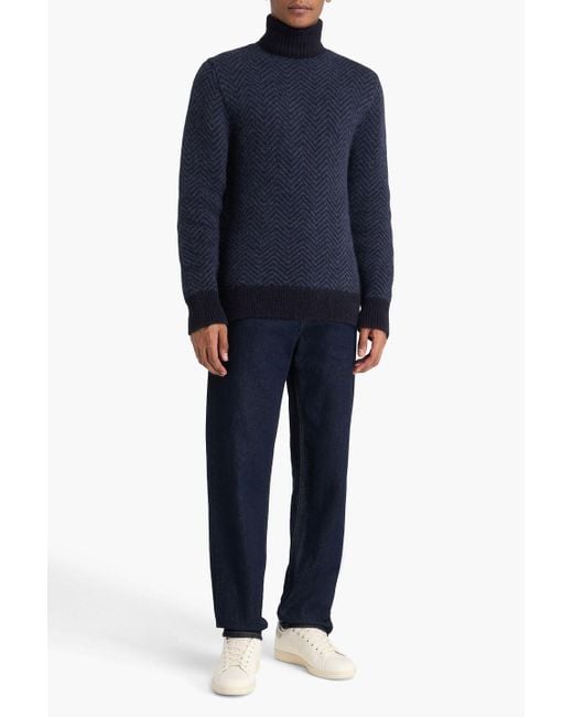 Officine Generale Blue Herringbone Alpaca-Blend Turtleneck Sweater for men