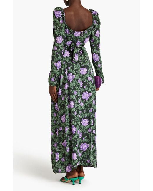 Agua Bendita Green Cuarzo Peonia Ocaso Cutout Floral-print Linen-jacquard Maxi Dress