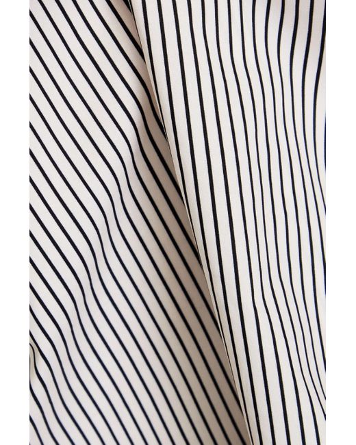 FRAME Gray Gathered Striped Cotton-poplin Top
