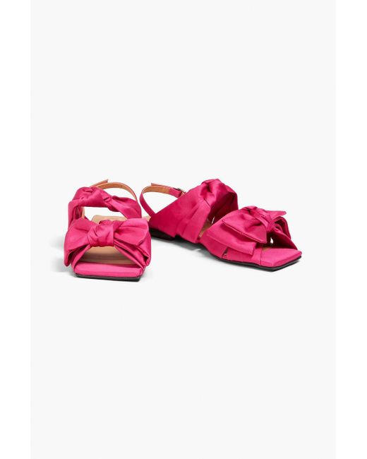 Ganni Pink Bow-detailed Satin Slingback Sandals