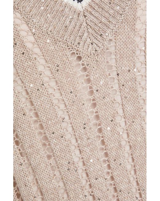 Brunello Cucinelli White Sequin-Embellished Crochet-Knit Linen-Blend Midi Dress
