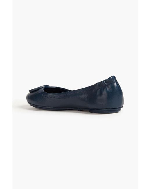 Tory Burch Blue Minnie Embellished Leather Ballet Flats