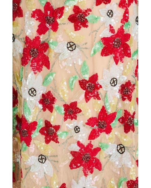 Rachel Gilbert Red Thea Embellished Tulle Maxi Dress