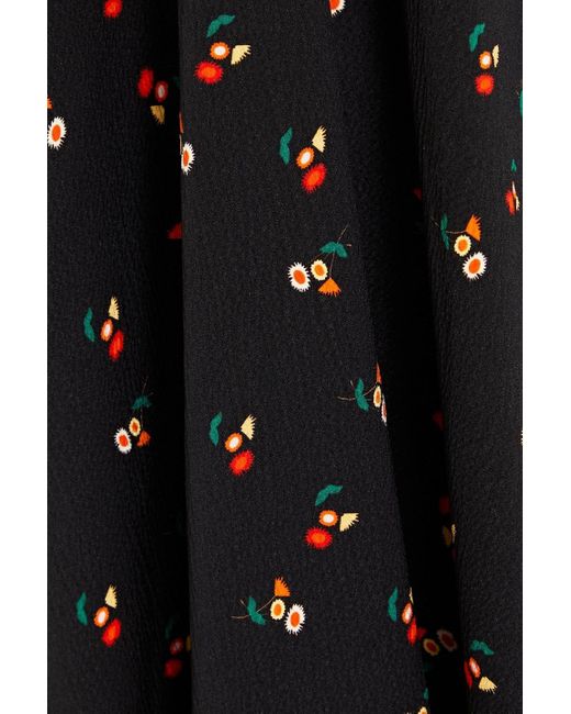 Victoria Beckham Black Floral-print Satin-crepe Midi Dress