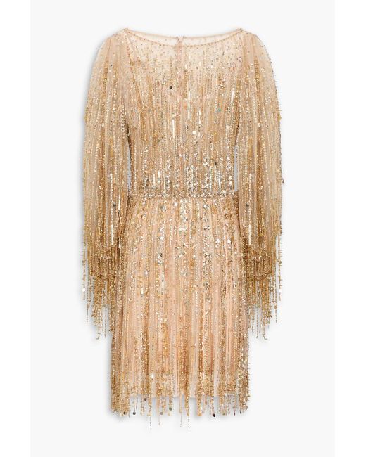 Jenny Packham Natural Embellished Tulle Mini Dress