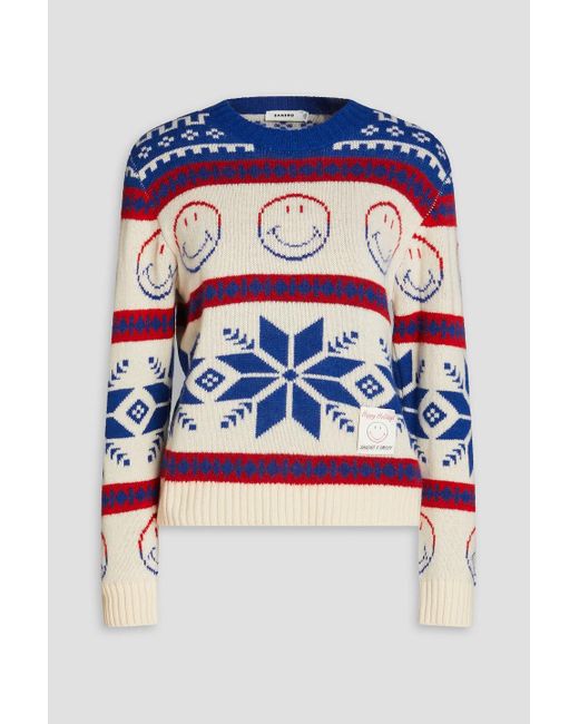 Sandro Blue Christmas Fair Isle Wool-blend Sweater