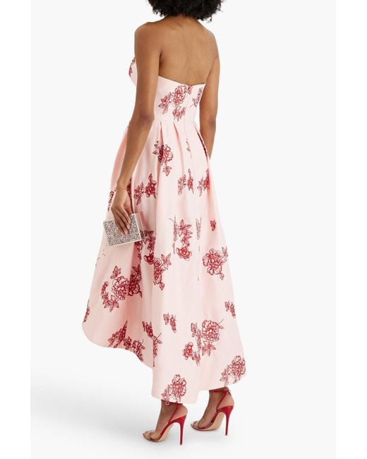 Marchesa Pink Strapless Embroidered Duchesse-satin Maxi Dress