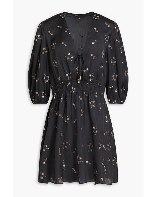 Maje Black Sequin-embellished Satin Mini Dress