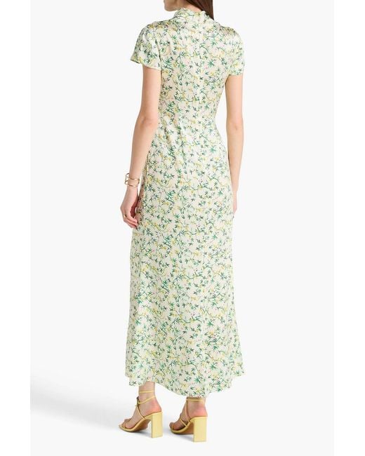 Saloni Green Kelly Bow-Detailed Cutout Floral-Print Silk-Satin Maxi Dress
