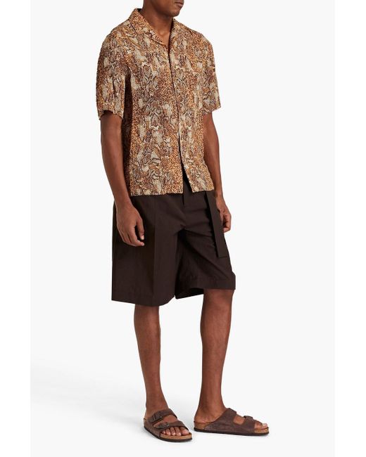 Nanushka Brown Snake-print Crinkled-crepe Shirt for men