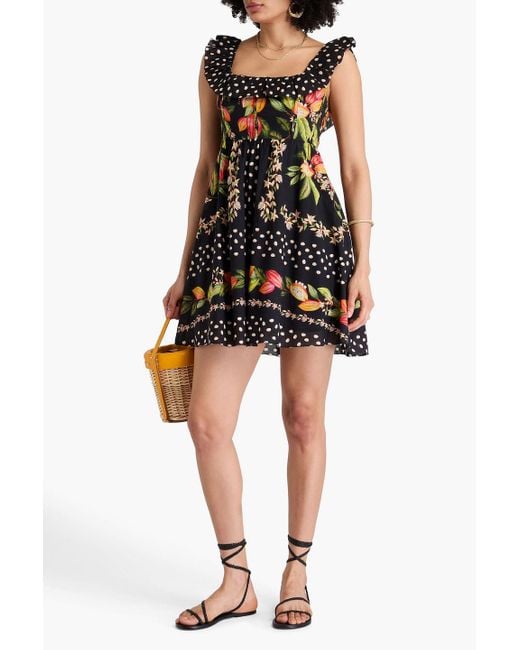 Farm Rio Red Ruffled Printed Cotton-mousseline Mini Dress