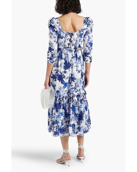 Cara Cara Blue Hill Ruffled Floral-print Linen Midi Dress